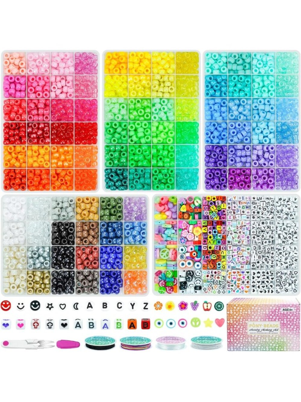 3500Pcs Pony Beads Bracelet Making Kit - 96 Colors, Letter Beads & Craft